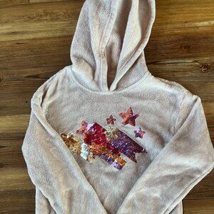 BCBG Girls Plush Size 7/8 Hoodie Light Pink Sequined Stars
